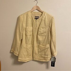 NWT Focus 2000 - Butter Yellow Tweed Textured Jacket Blazer - Size 16W